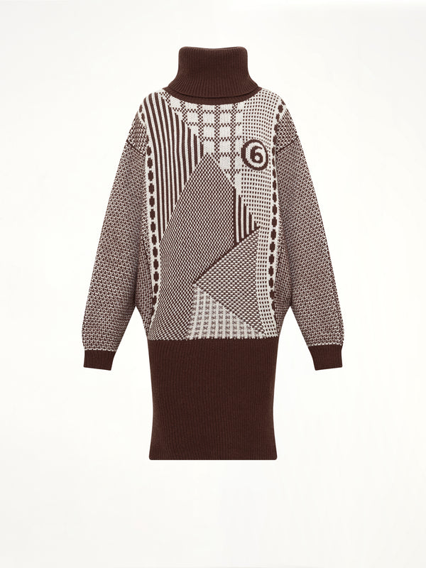 Knitted Mini Dress in Brown/Off White