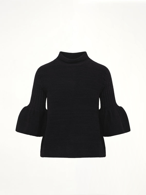 Pottery Velvet Bell Sleeve Flare Top in Black