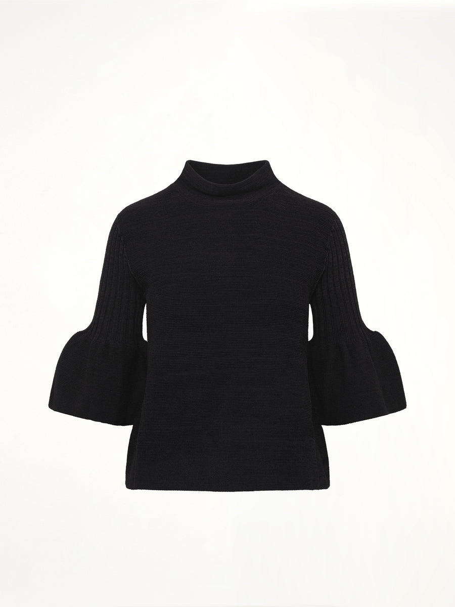Pottery Velvet Bell Sleeve Flare Top in Black