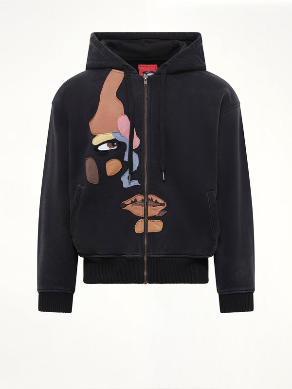 Side Eye Face Hoodie in Black