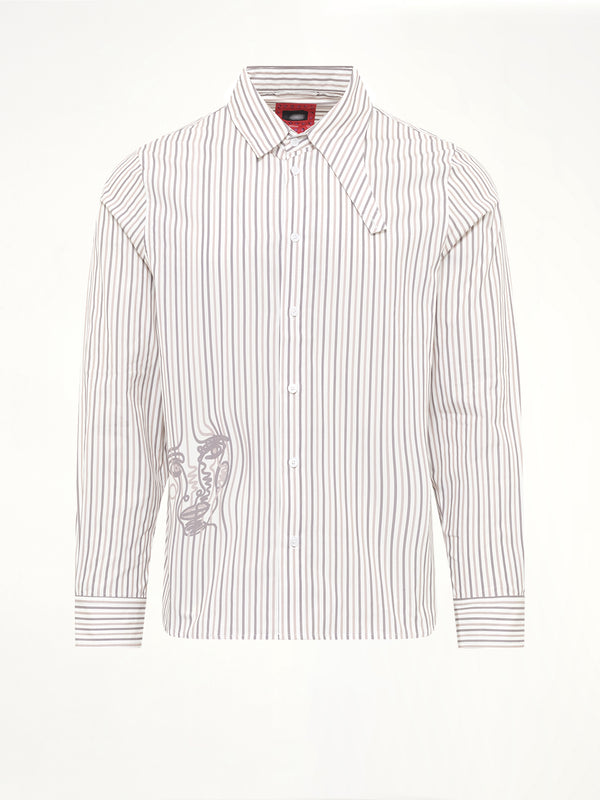 Striped Face Button Up Shirt in White