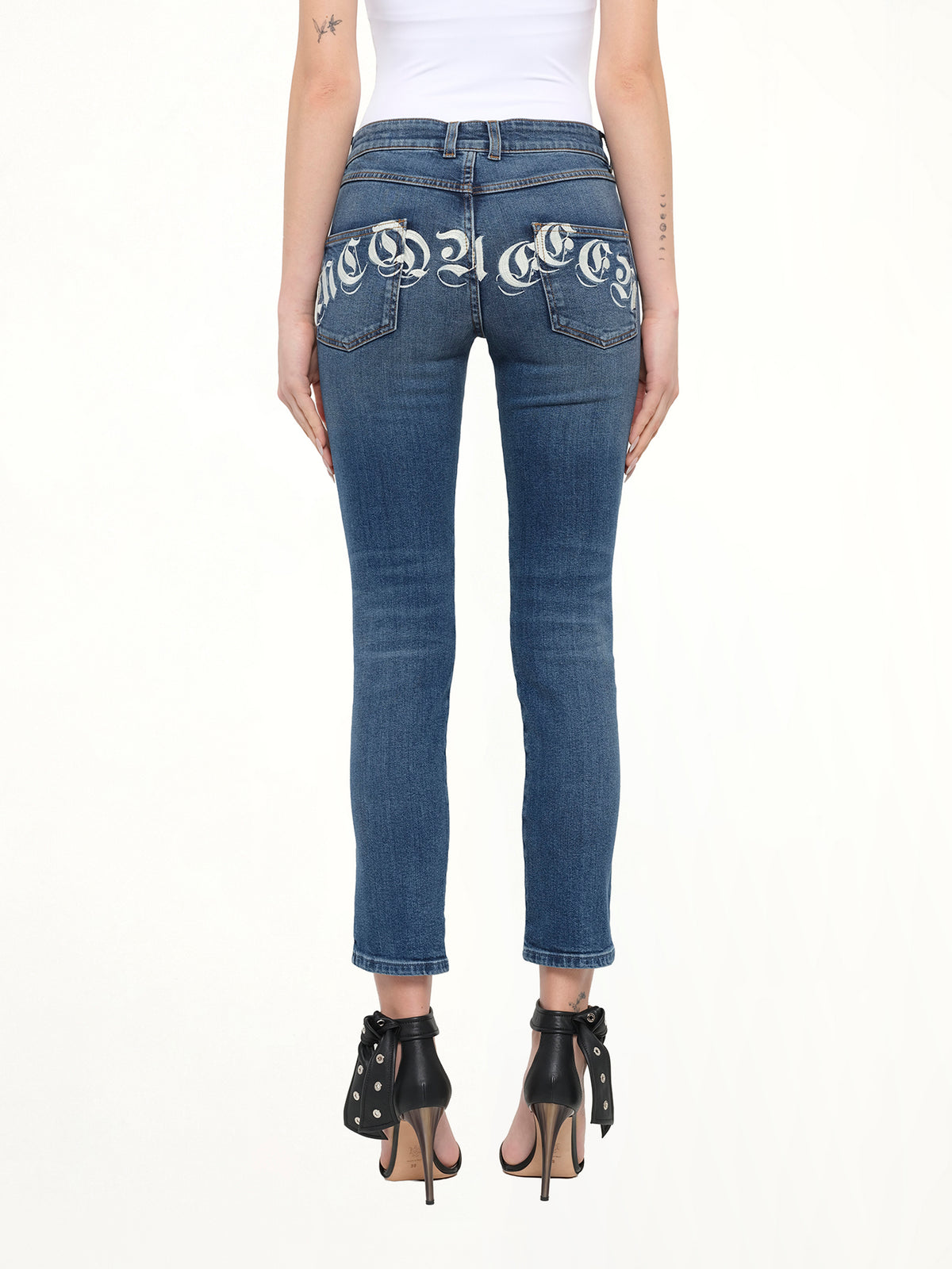 Alexander McQueen Embroidered Denim Jeans in Blue