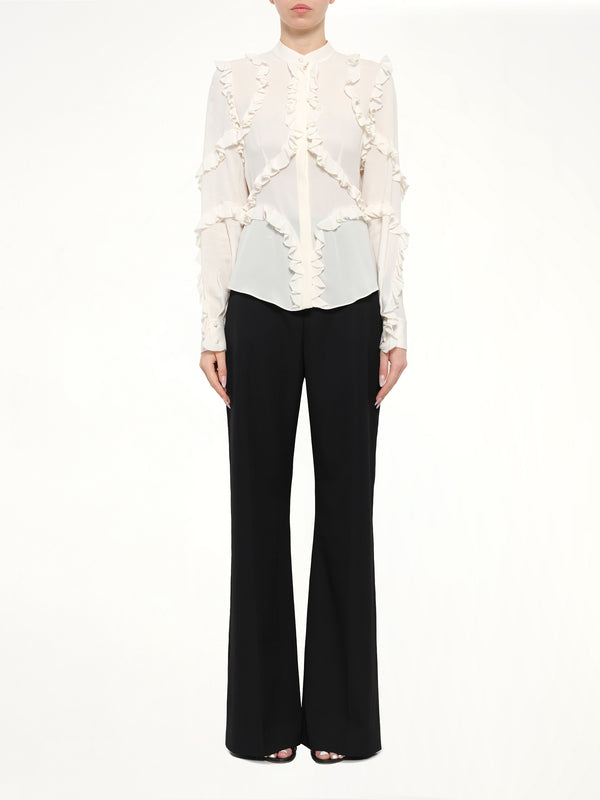 Ruffle Long Sleeve Shirt in White