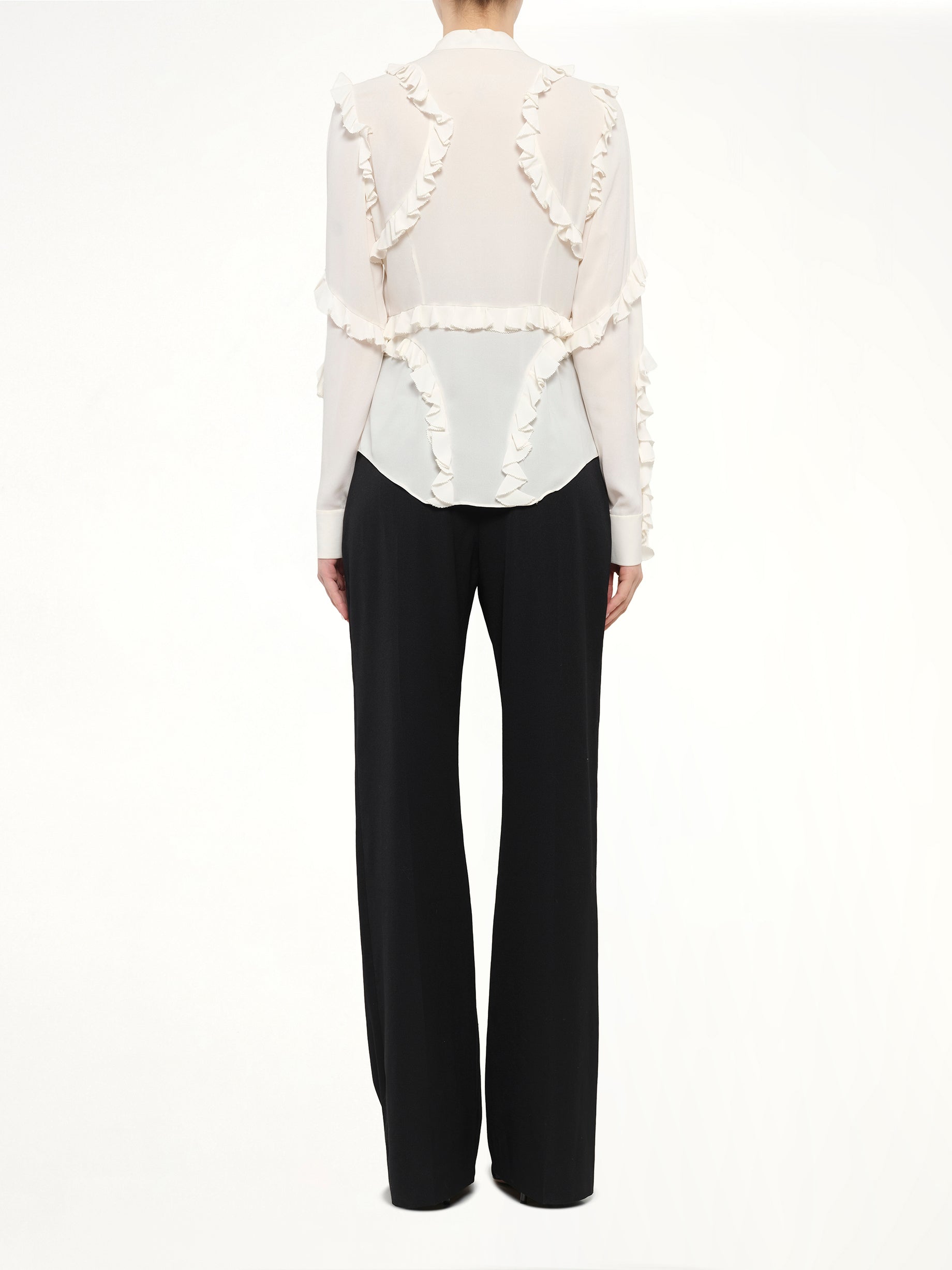 Ruffle Long Sleeve Shirt in White