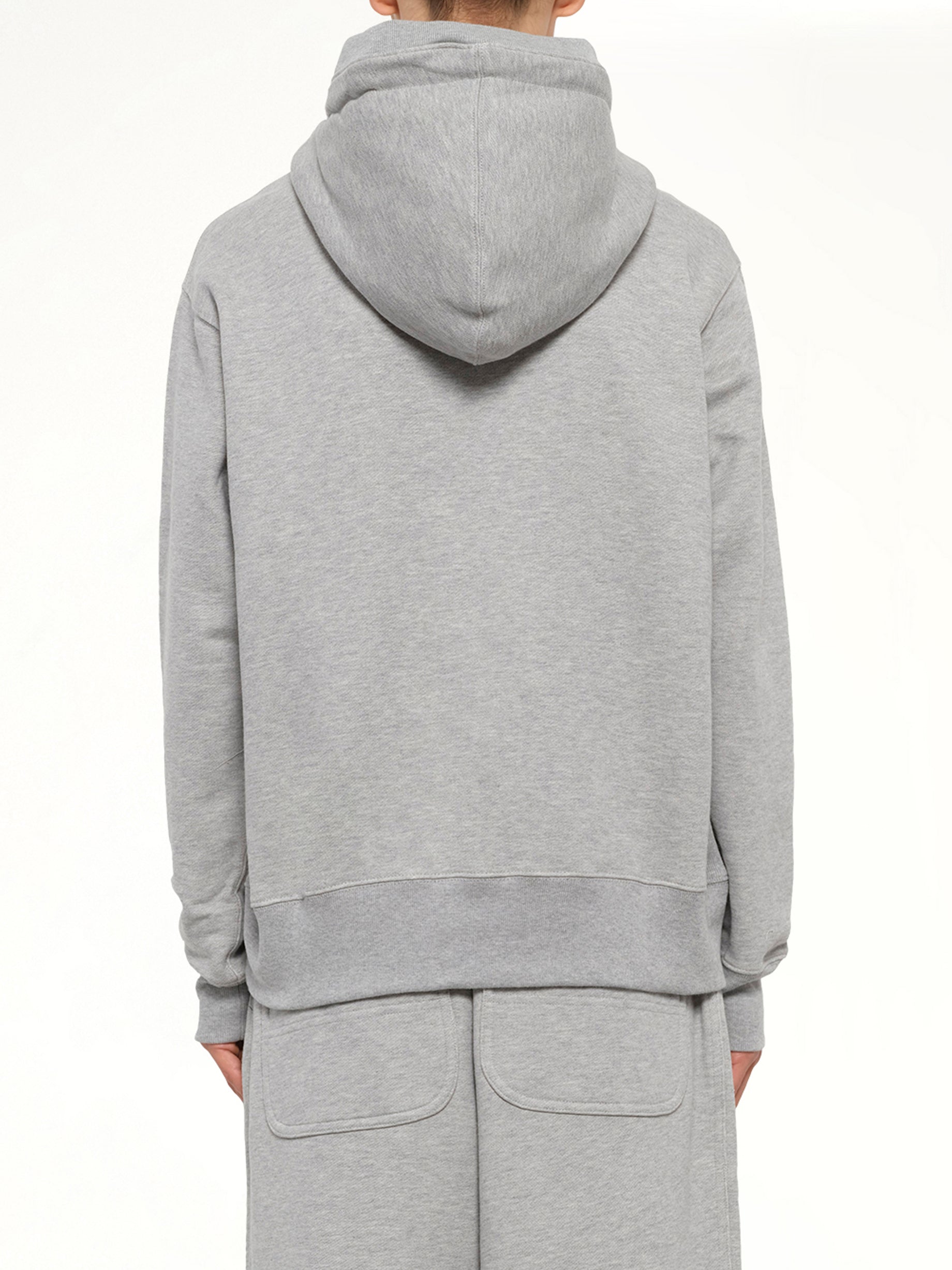Hut Embroidery Zipped Knit Hoodie in Grey