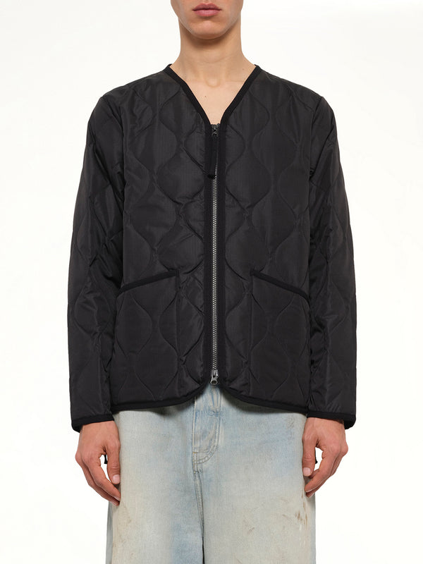 Military W-Zip V Neck Down Jacket in Black