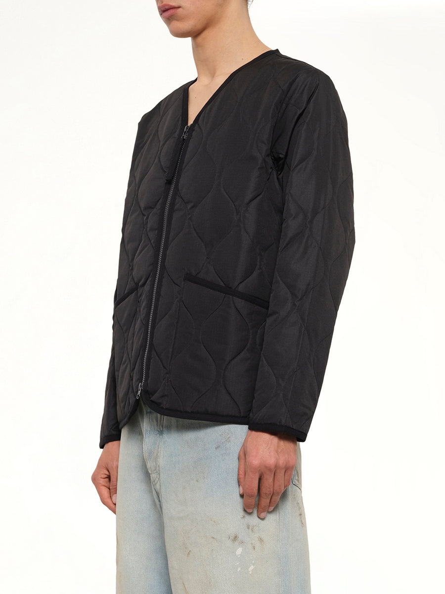 Military W-Zip V Neck Down Jacket in Black