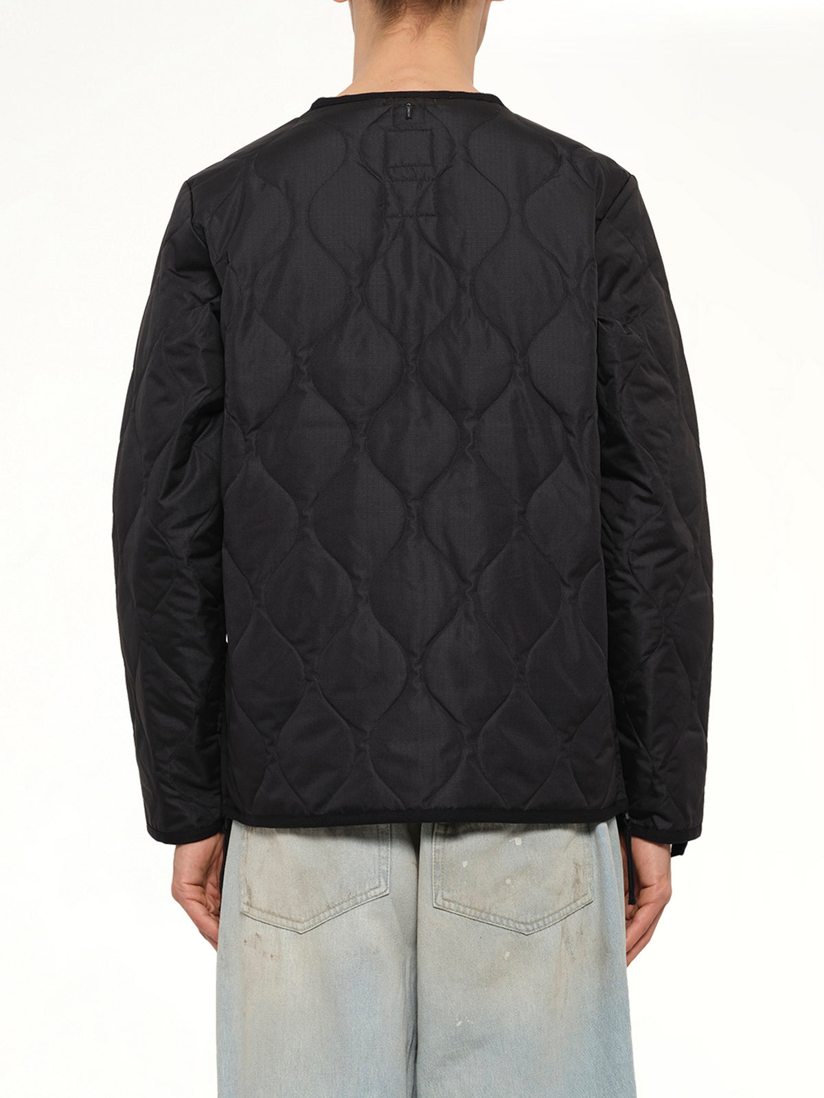 Military W-Zip V Neck Down Jacket in Black