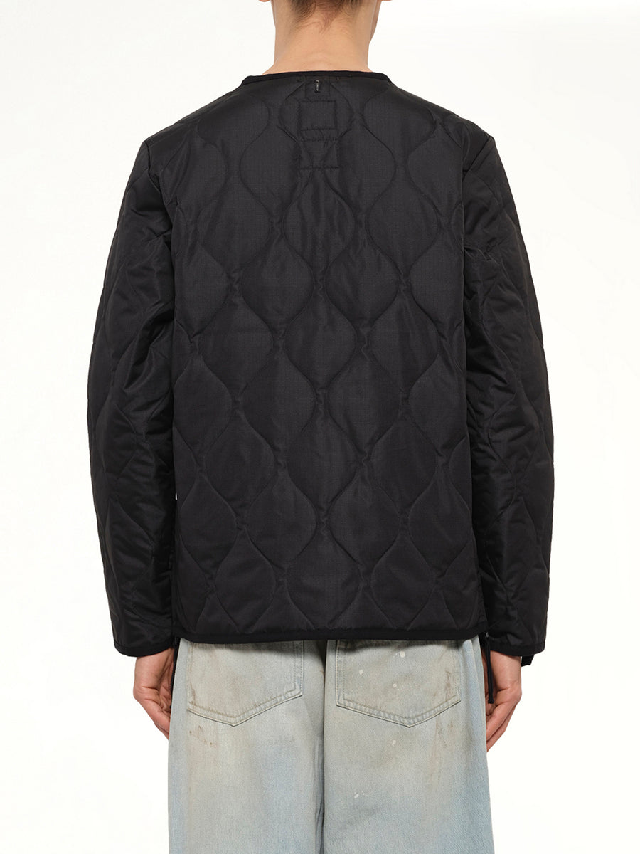 Military W-Zip V Neck Down Jacket in Black