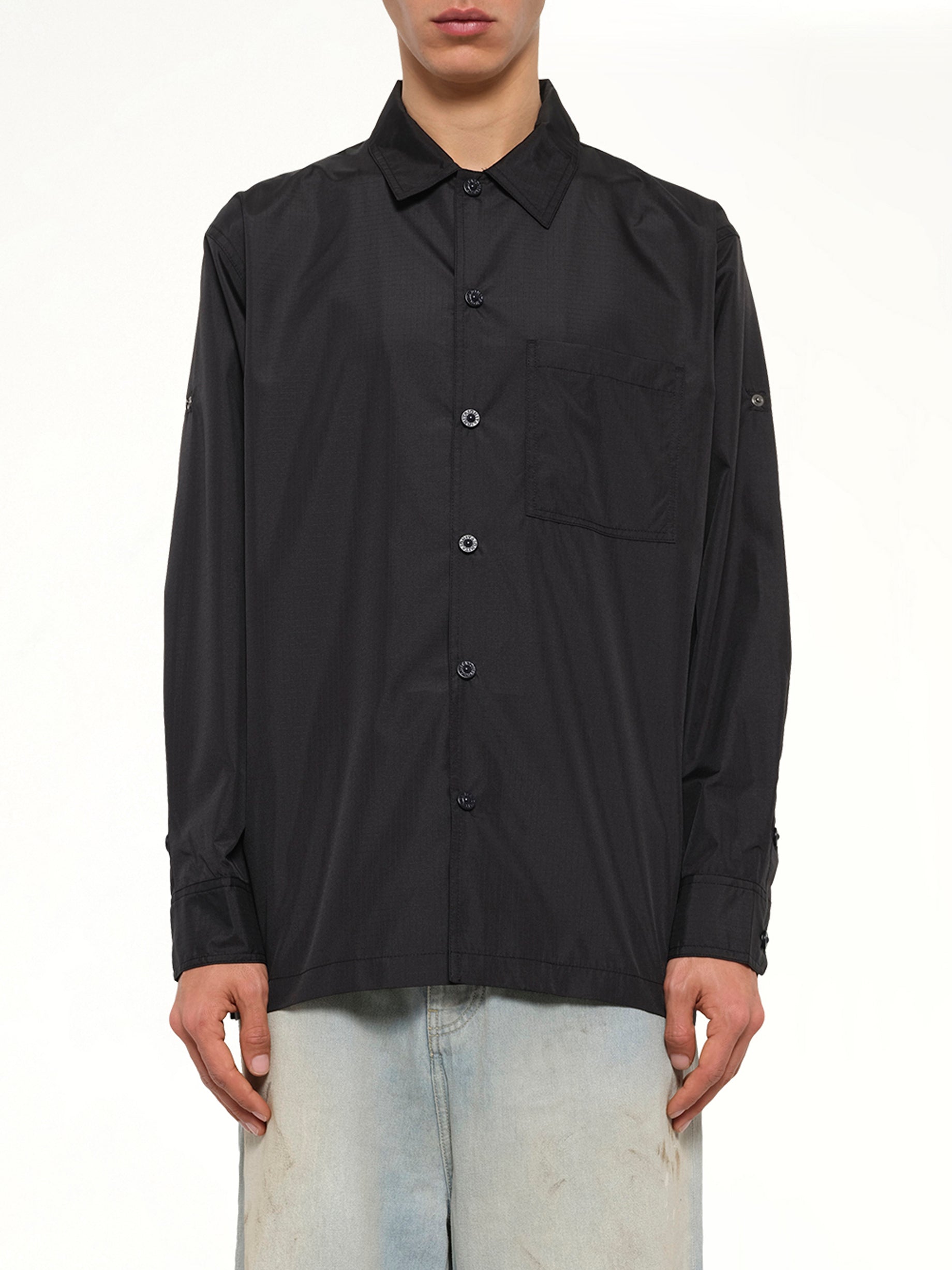 Non Down Military Button Slit Shirt in Black