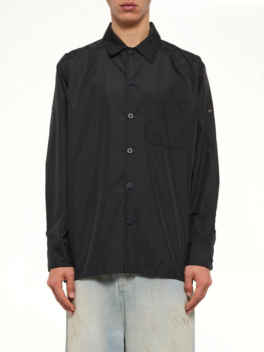 Non Down Military Button Slit Shirt in Black