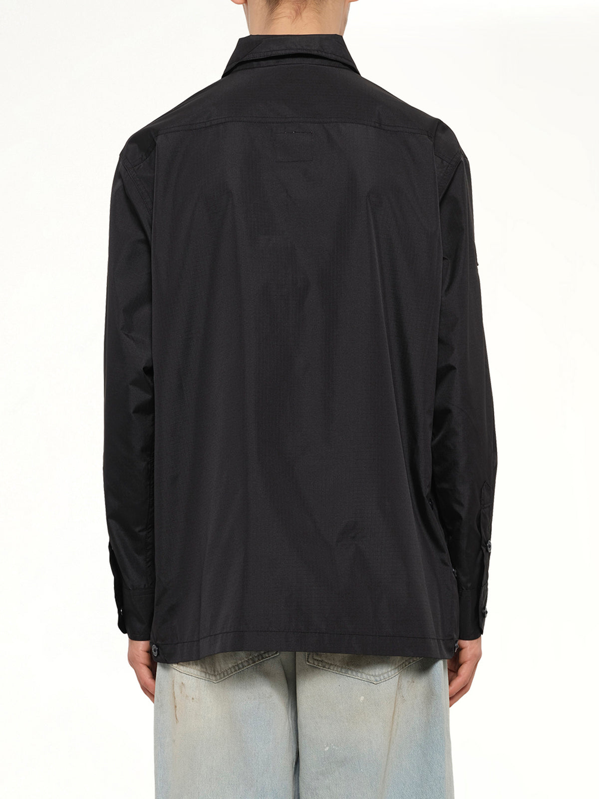 Non Down Military Button Slit Shirt in Black