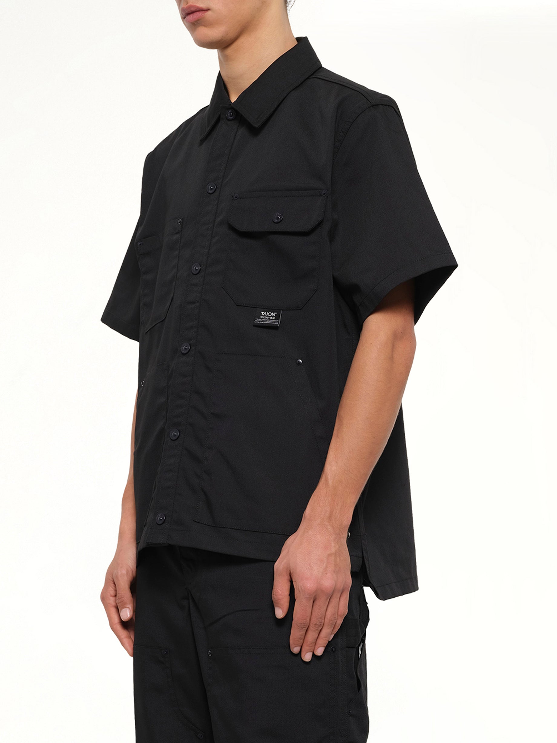 Non Down Work Half Sleeve Shirt in Black