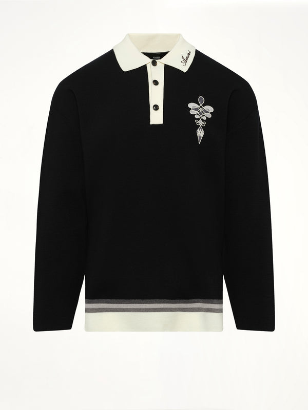 Amiri Lasso Knit Oversized LS Polo in Black