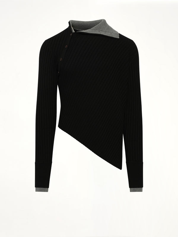Asymmetrical Wool Turtle Neck in Black