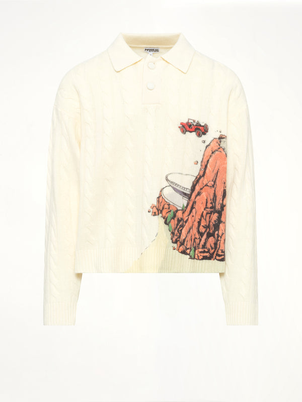 Cliff Crash Cable Knit Rugby in Cream