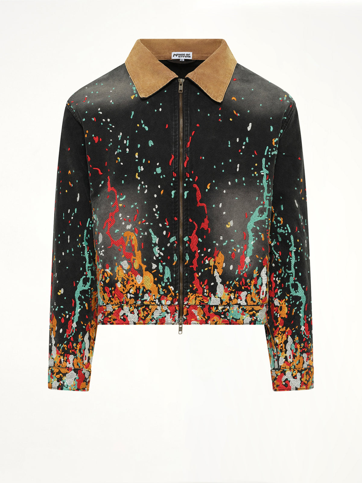 Embroidered Paint Workwear Jacket in Washed Black
