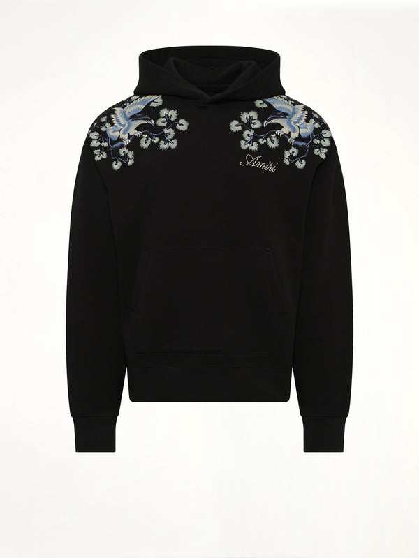 Floral Embroidered Hoodie in Black