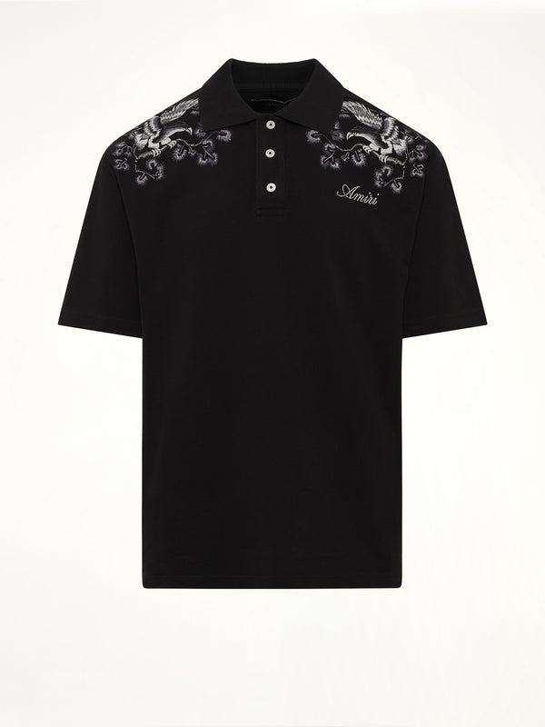 Floral Embroidered Polo in Black