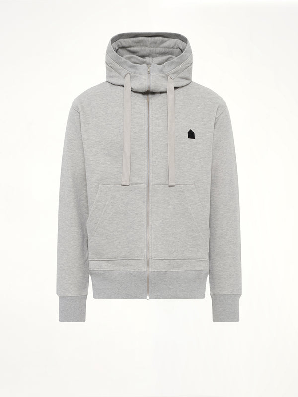Hut Embroidery Zipped Knit Hoodie in Grey