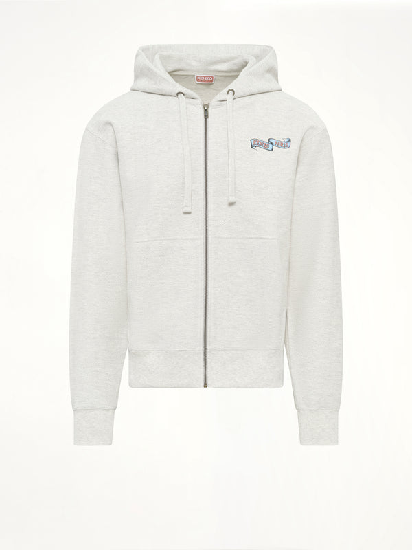 Kenzo Jumping Tiger Classic Zip Up Hoodie in Pale Grey