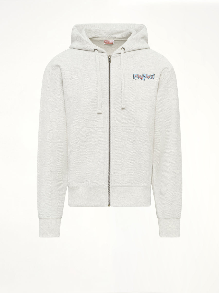 Kenzo Jumping Tiger Classic Zip Up Hoodie in Pale Grey