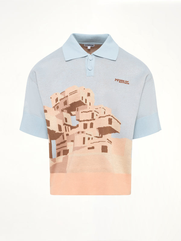 The Apartments Knitted Polo in Blue