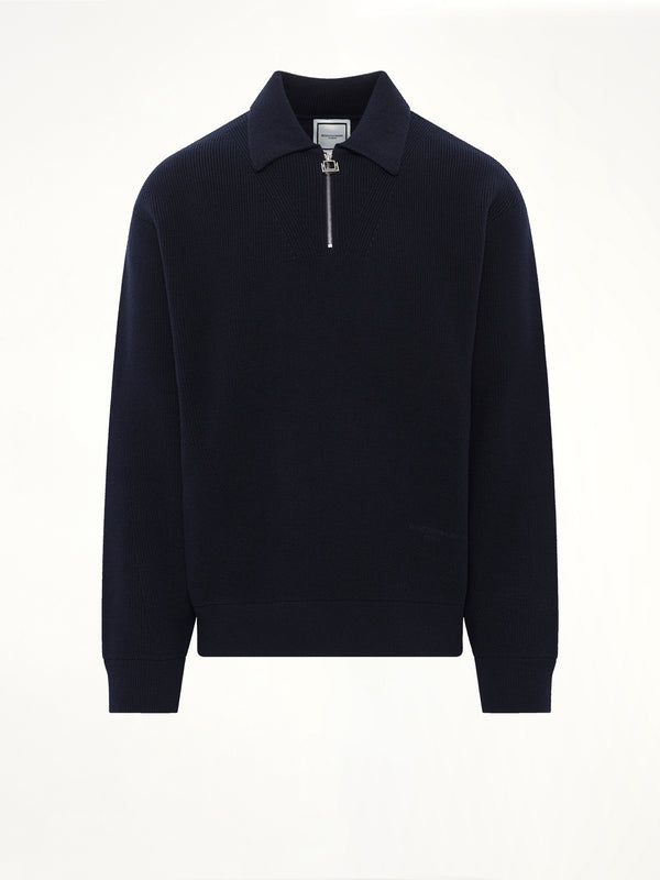 Wool Zip Sweater in Navy