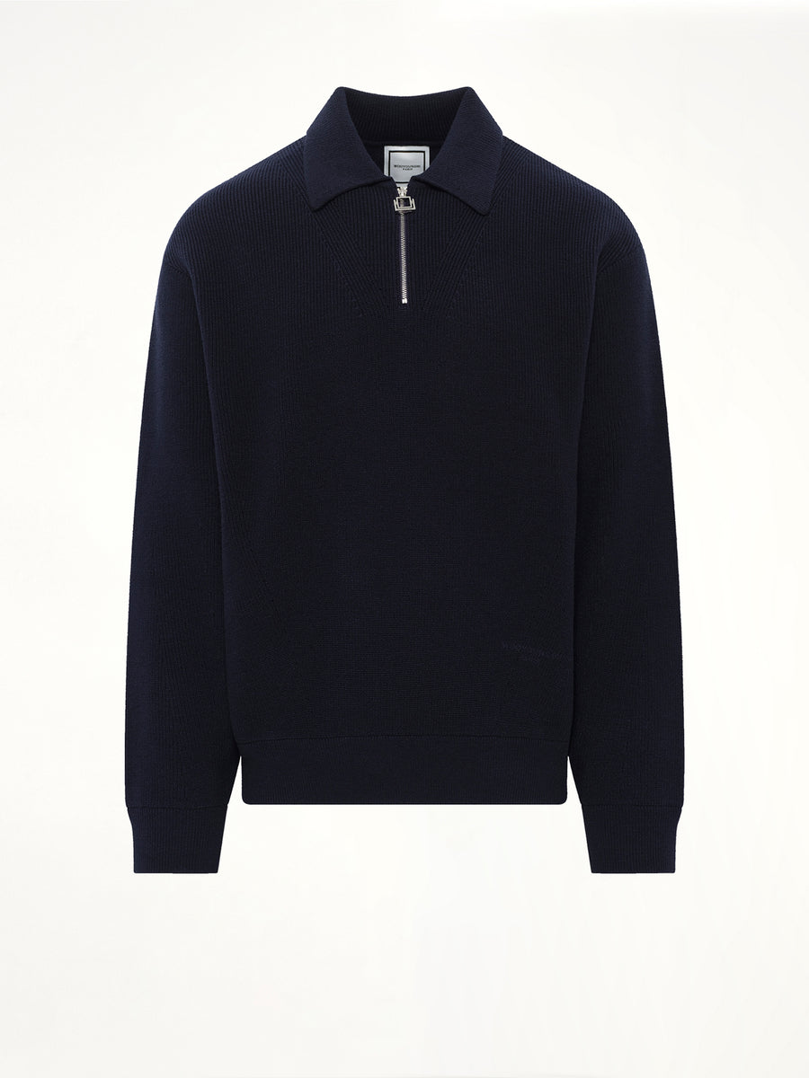 Wool Zip Sweater in Navy