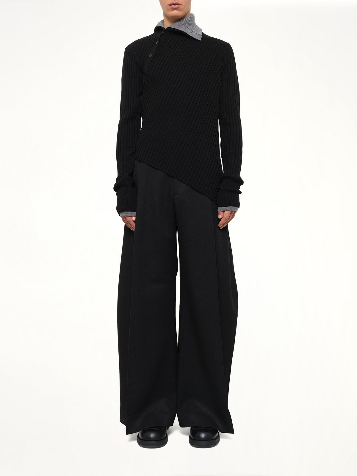Asymmetrical Wool Turtle Neck in Black