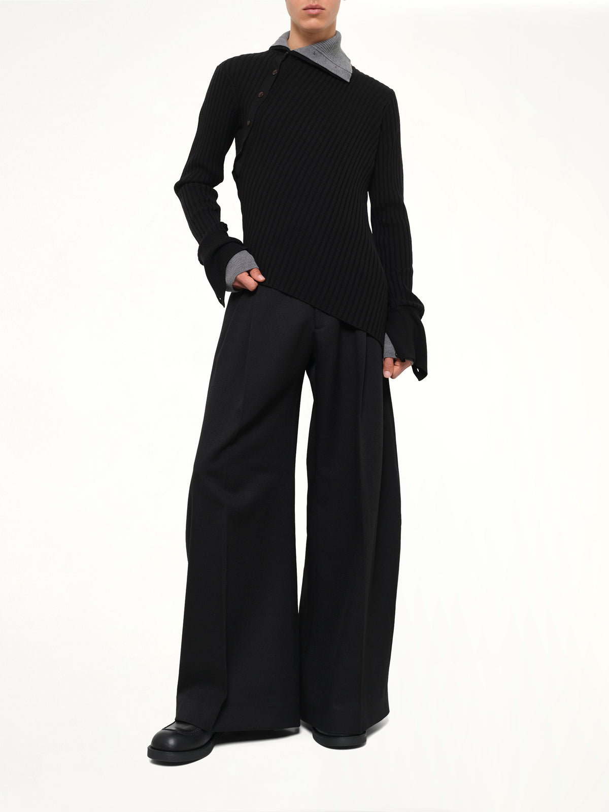 Asymmetrical Wool Turtle Neck in Black