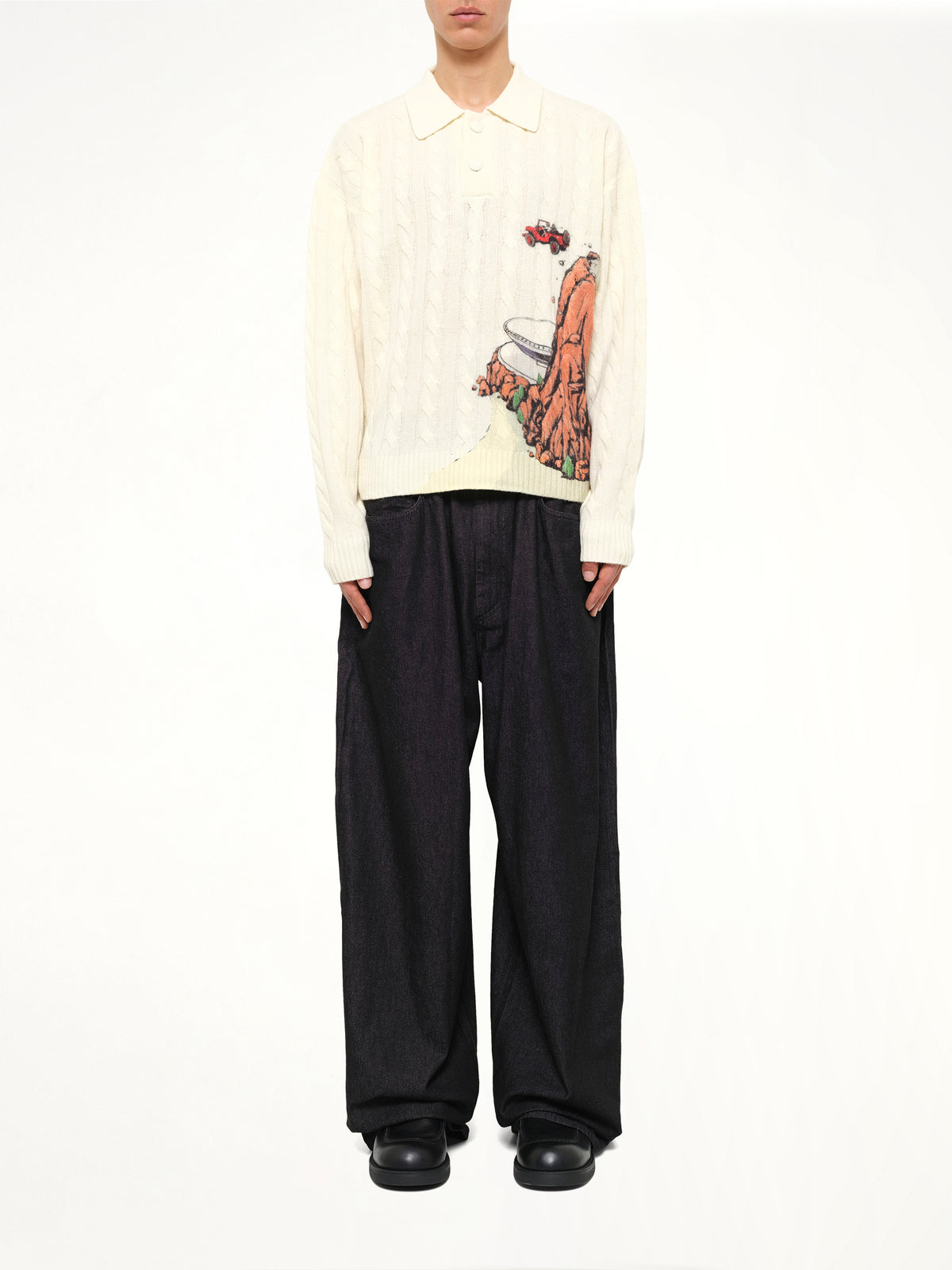 Cliff Crash Cable Knit Rugby in Cream