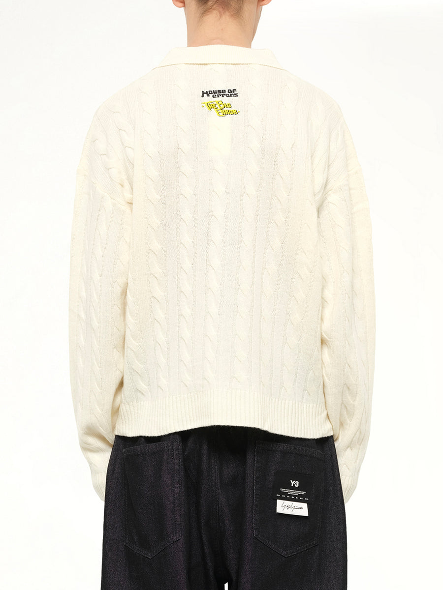 Cliff Crash Cable Knit Rugby in Cream