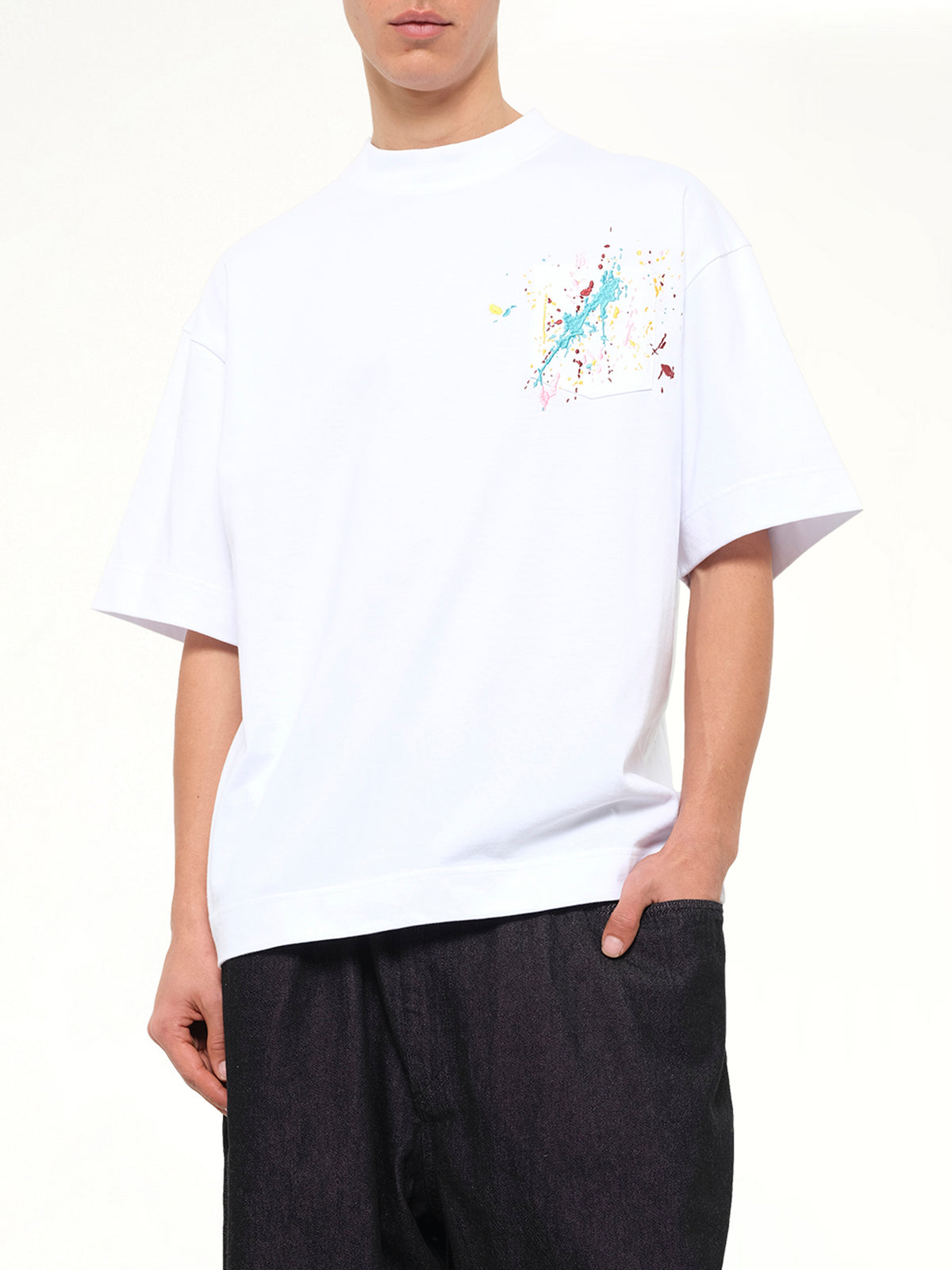 Embroidered Paint Splatter T-Shirt in White