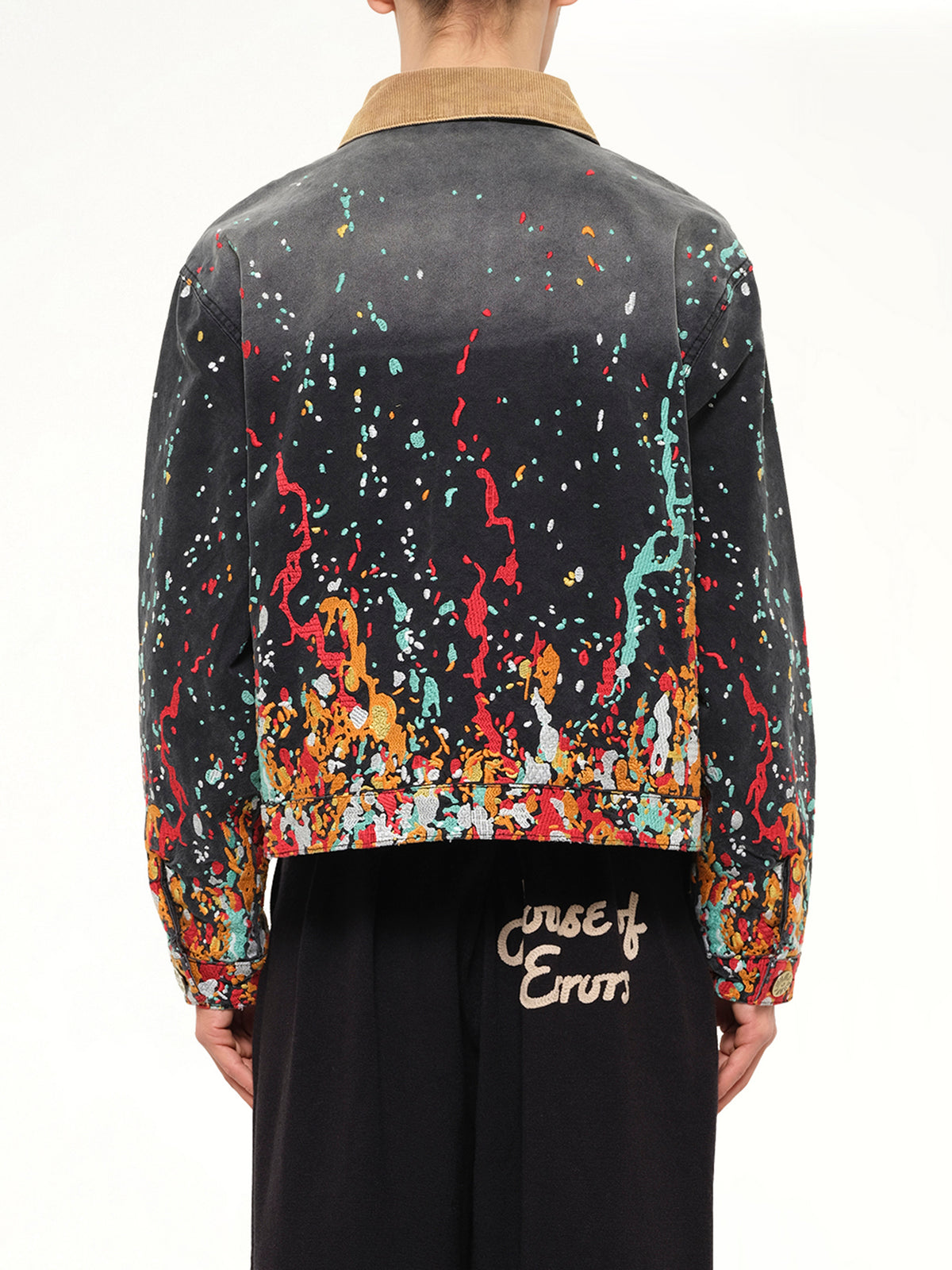 Embroidered Paint Workwear Jacket in Washed Black