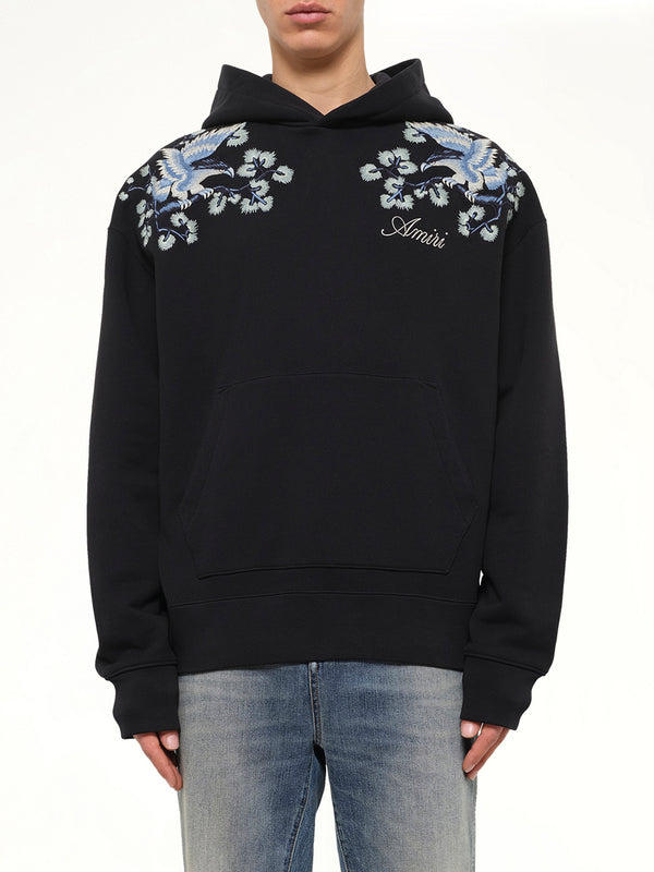 Floral Embroidered Hoodie in Black