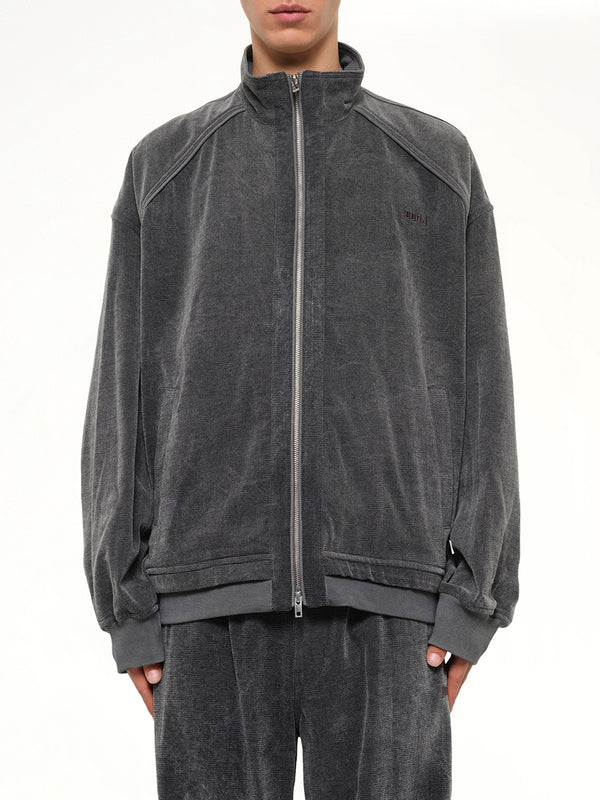 Highneck Denim Zip-Up Jacket in Black