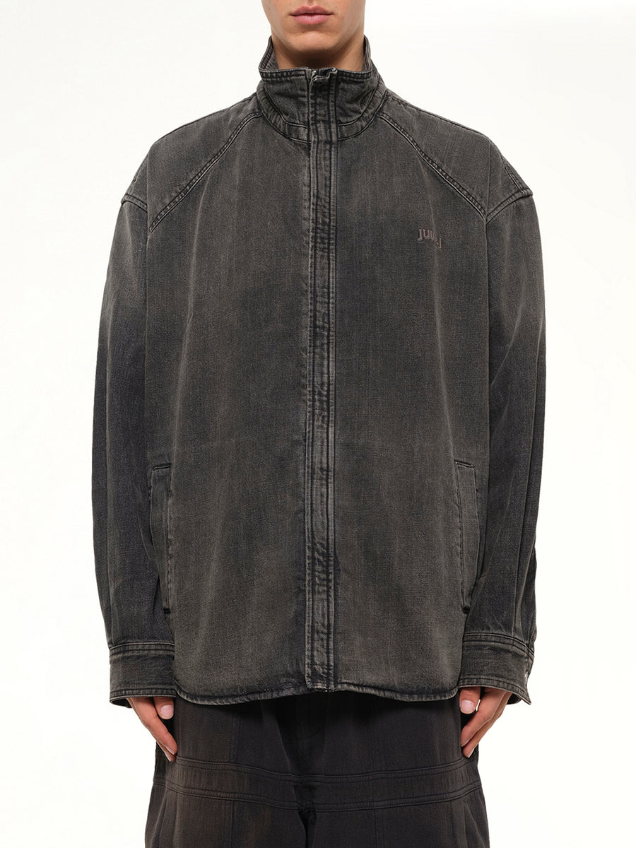 Hoodie Detachable Leather Jumper in Black