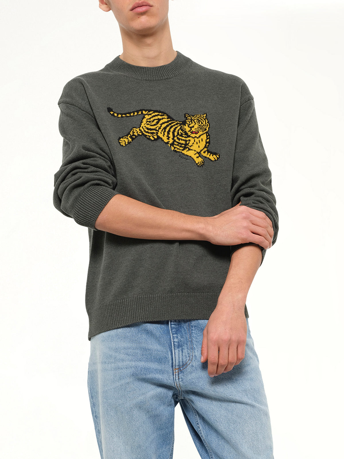 Kenzo Jumping Tiger Jumper in Dark Khaki