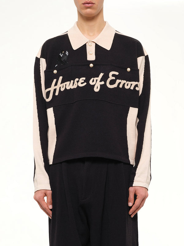 Knitted Cat Burglar Rugby in Black/Beige