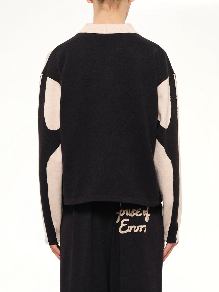 Knitted Cat Burglar Rugby in Black/Beige