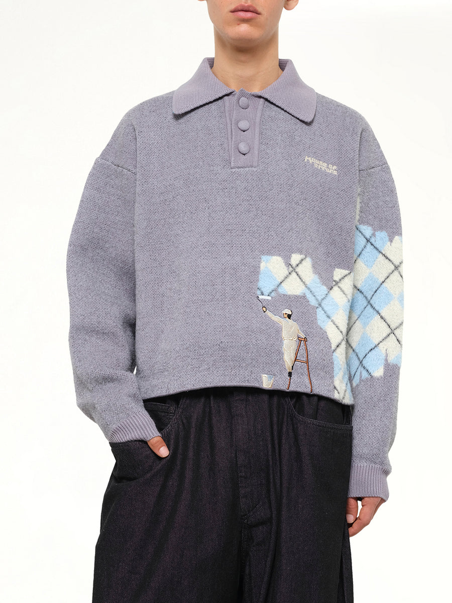 Knitted Wall Painter Rugby in Grey/Plaid