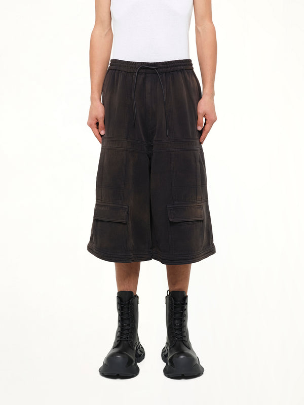 Rustic Denim Double‑Pocket Shorts in Black