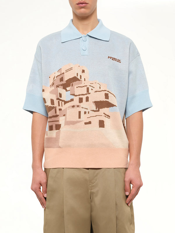 The Apartments Knitted Polo in Blue