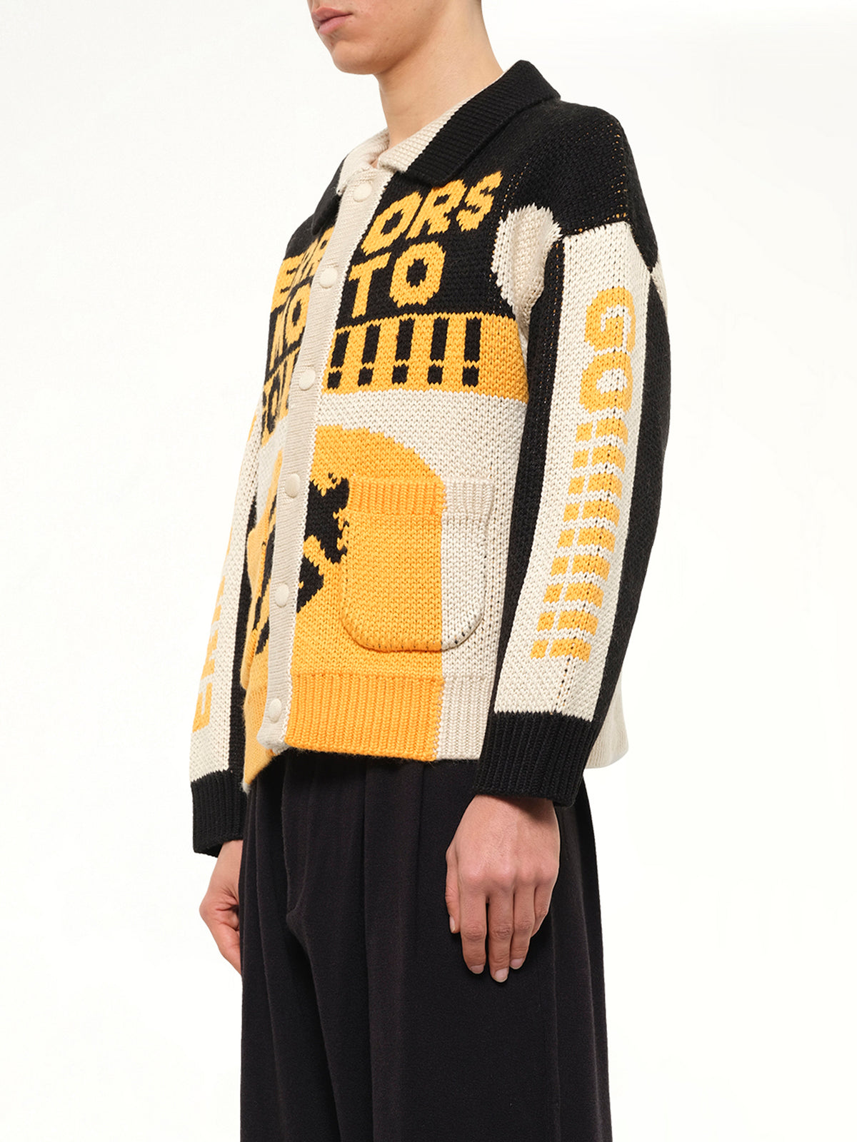 Thick Knit Moto Cardigan in Black/Orange