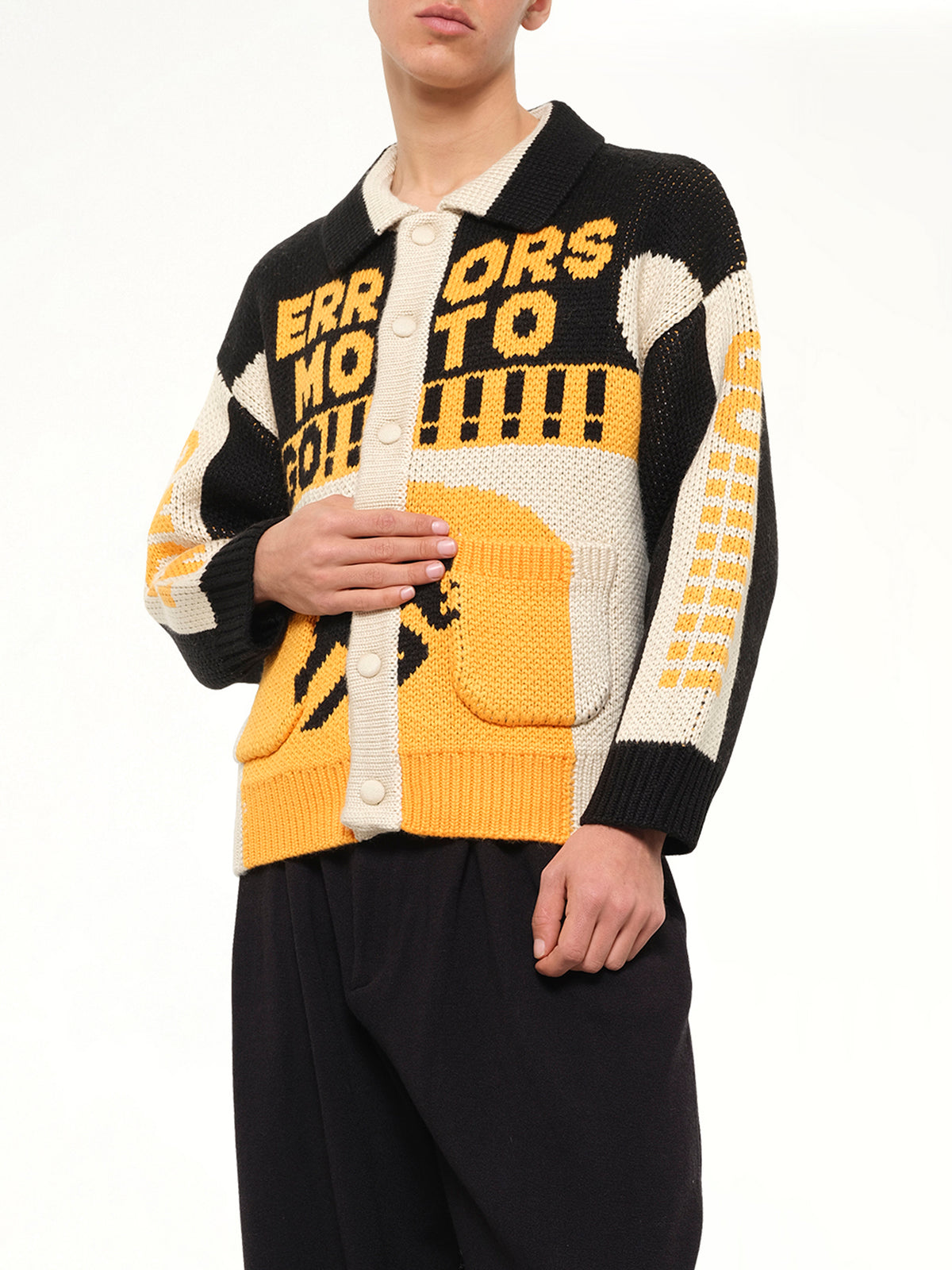 Thick Knit Moto Cardigan in Black/Orange