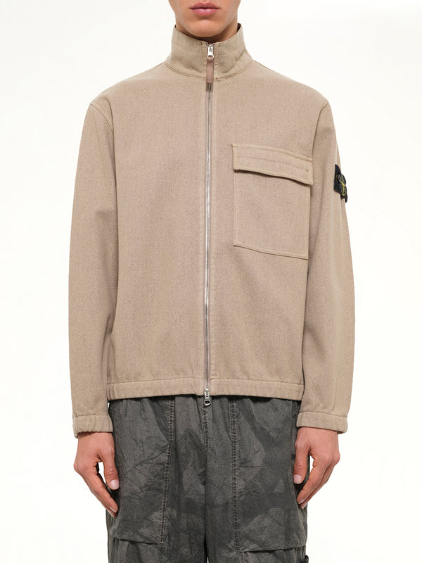 1200033 Nylon Zip-Up Shirt in Biscuit
