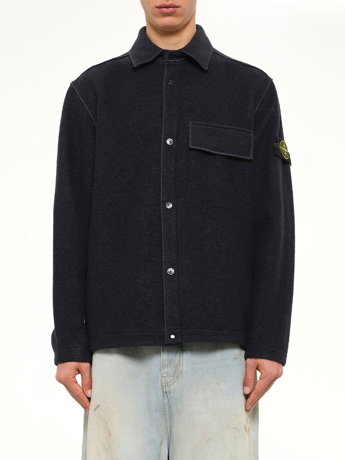 1200034 Wool Boucle Shirt in Navy Blue