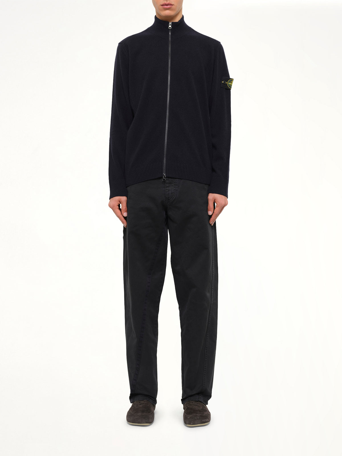 5100023 Light RWS Geelong Wool Zip-Up Cardigan in Navy Blue
