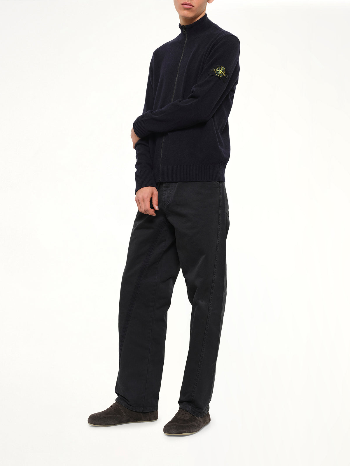 5100023 Light RWS Geelong Wool Zip-Up Cardigan in Navy Blue